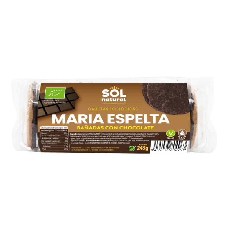 MARÍA DE ESPELTA BAÑADA EN CHOCOLATE